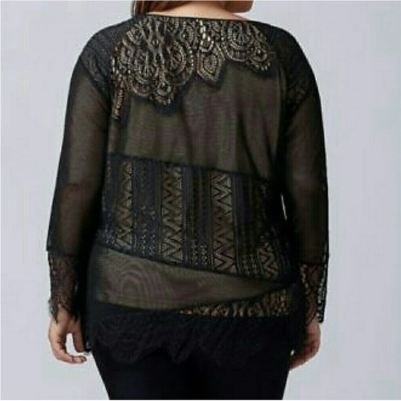 Lane Bryant Black 3/4 Sleeve Scoop Neck Lace Crochet Lined Overlay Blouse - Picture 10 of 10